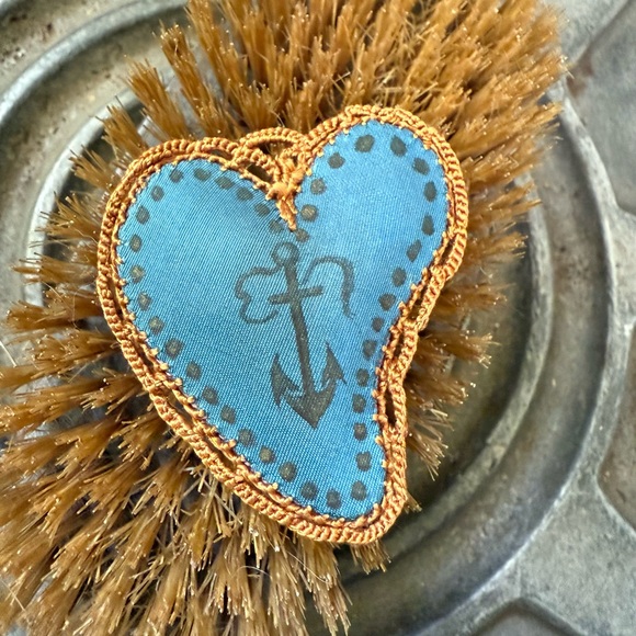 Vintage Jewelry - Vintage Handmade Nautical Heart Embroidered Art Pendant
